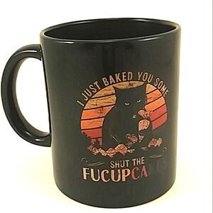 Grumpy Cat Baked Shut The Fucupcakes Funny Coffee Tea Mug Black Cat & Cup 12 oz